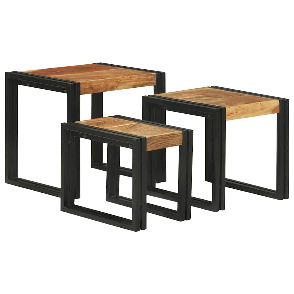 Table Gigogne 3 pcs Bois d'acacia solide et un métal - XIOS