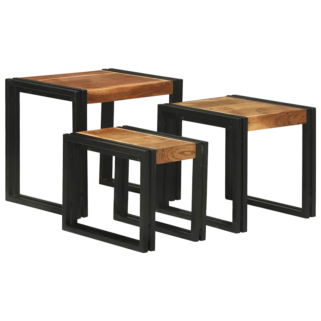 Table Gigogne 3 pcs Bois d'acacia solide et un métal - XIOS