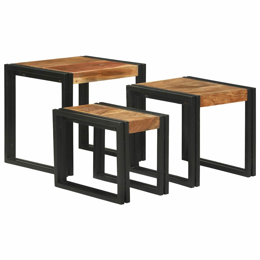 Table Gigogne 3 pcs Bois d'acacia solide et un métal - XIOS