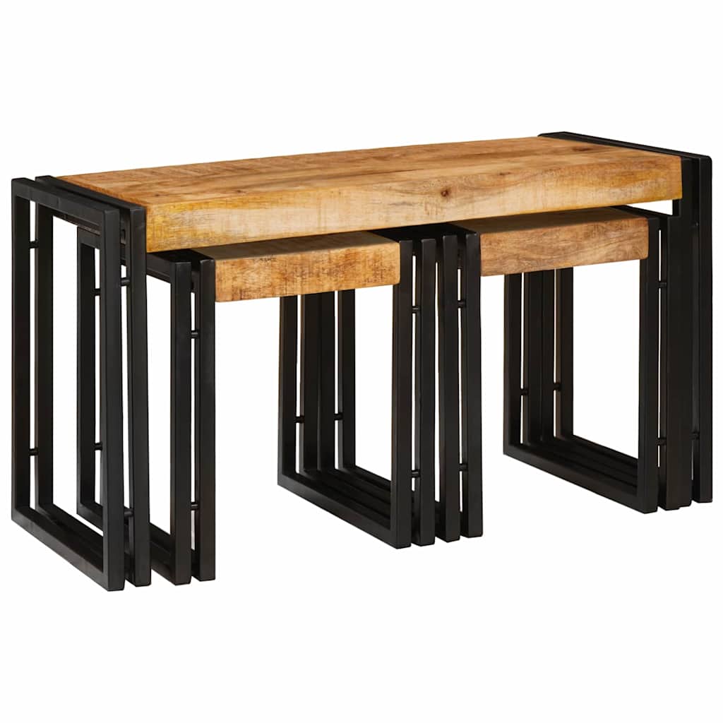 Table Gigogne 3 pcs Bois de mangue solide rugueux et un métal - XIOS