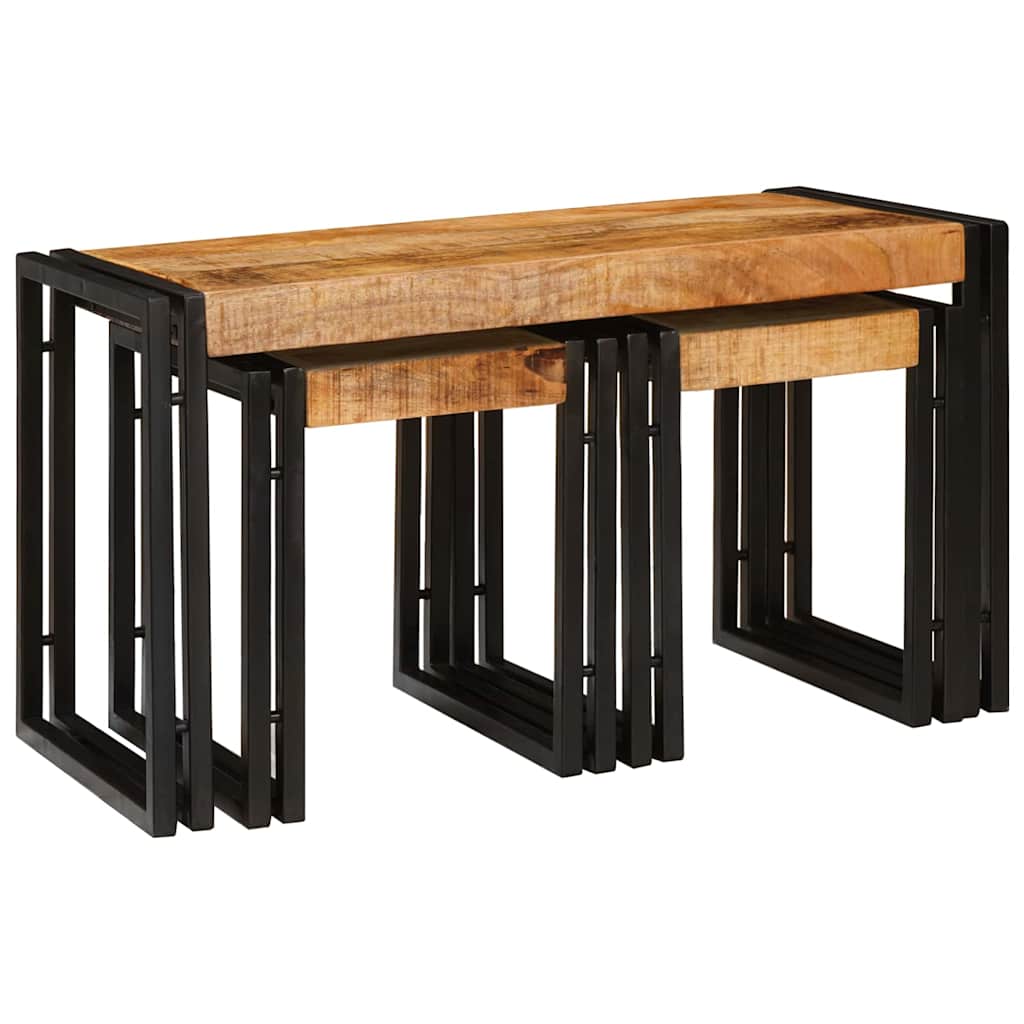 Table Gigogne 3 pcs Bois de mangue solide rugueux et un métal - XIOS