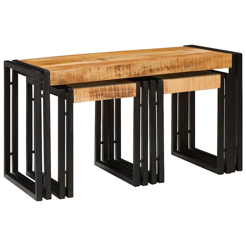 Table Gigogne 3 pcs Bois de mangue solide rugueux et un métal - XIOS
