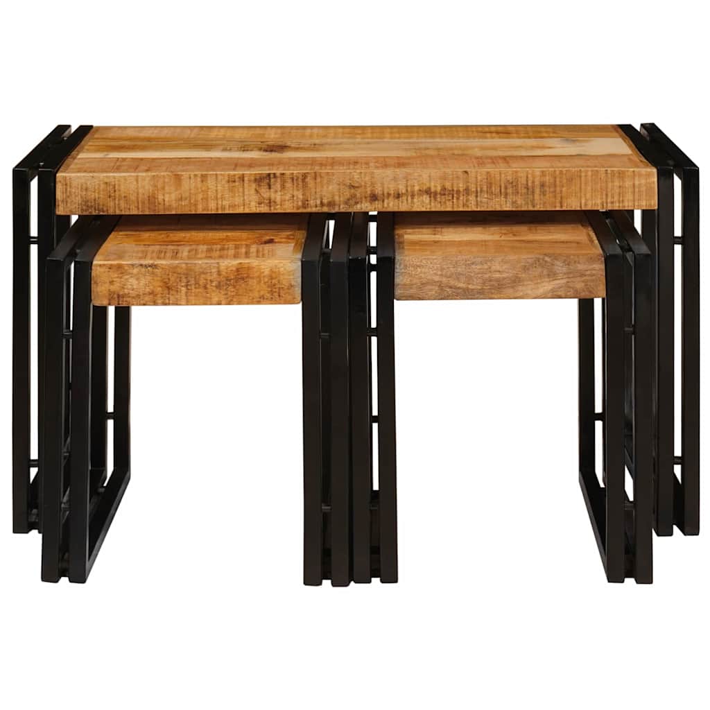 Table Gigogne 3 pcs Bois de mangue solide rugueux et un métal - XIOS