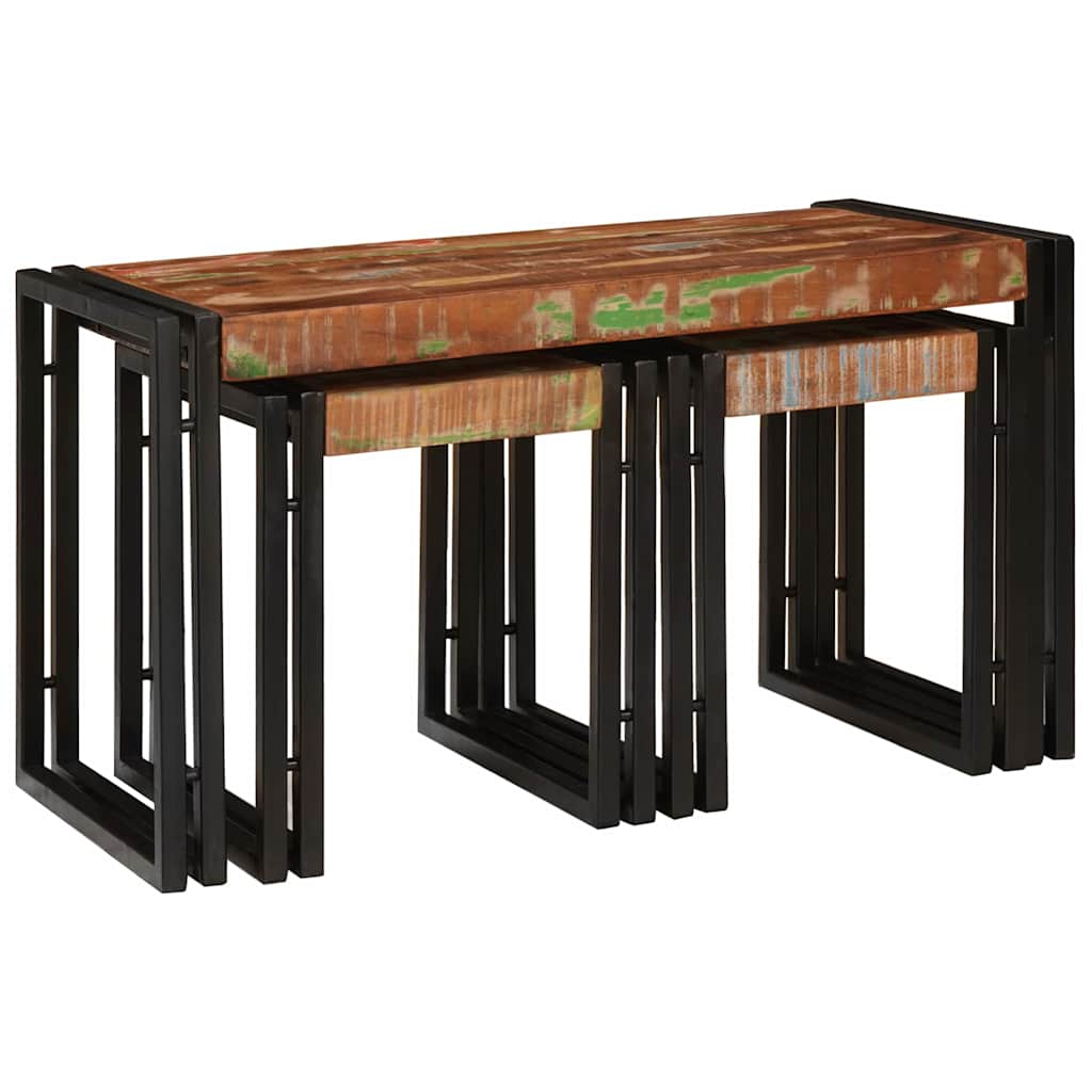 Table Gigogne 3 pcs Marron et noir bois de récupération massif - XIOS