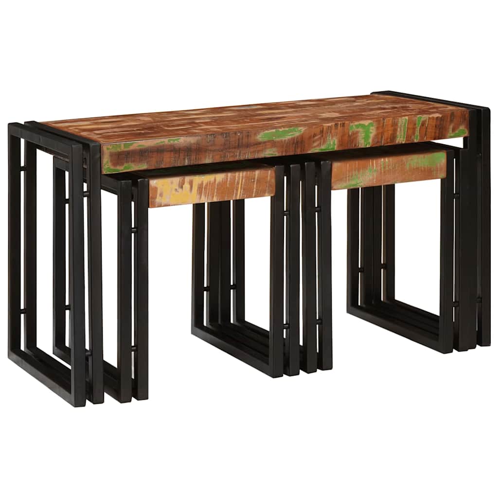 Table Gigogne 3 pcs Marron et noir bois de récupération massif - XIOS
