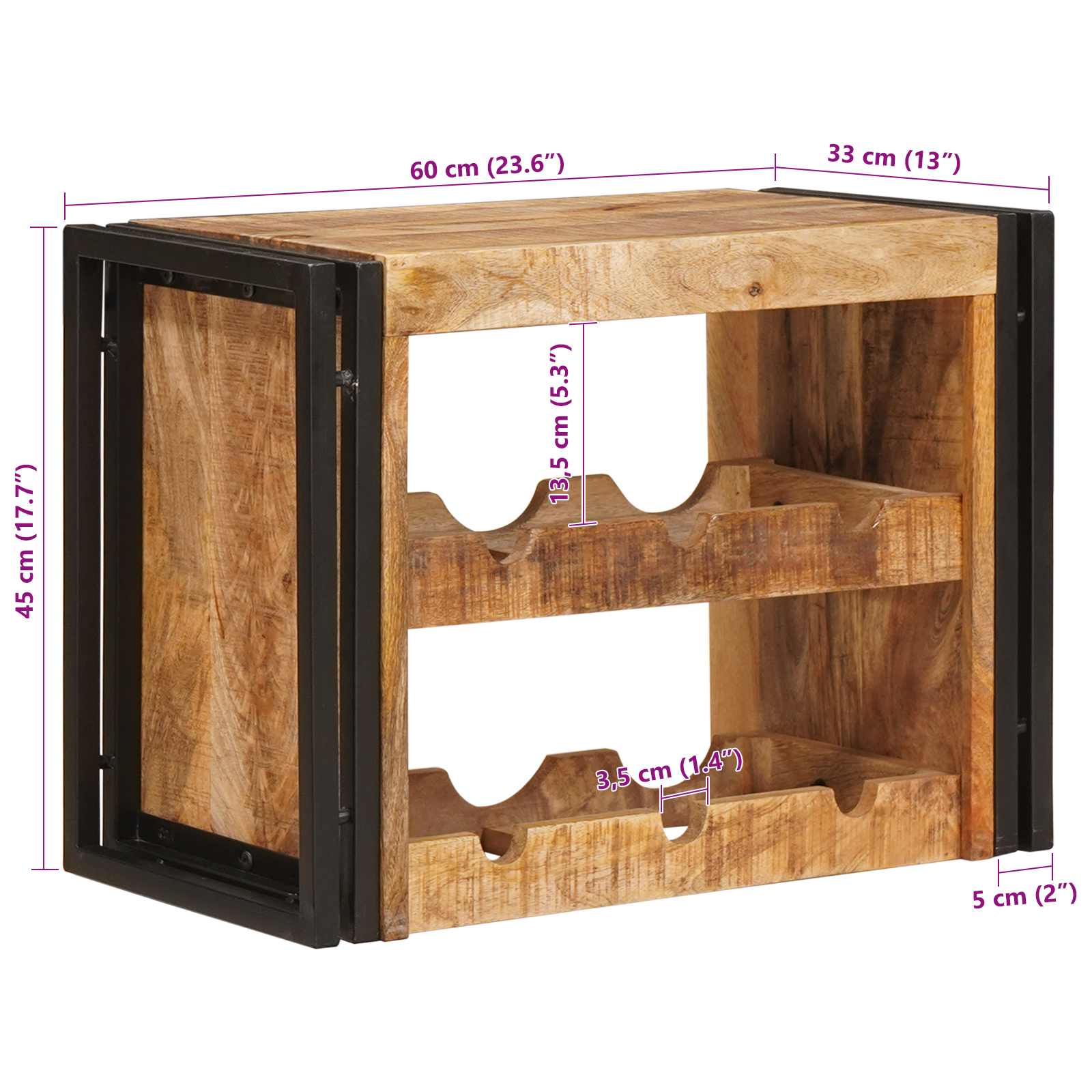 Étagère à vin Marron 60 x 45 x 33 cm Bois de mangue brut solide - XIOS
