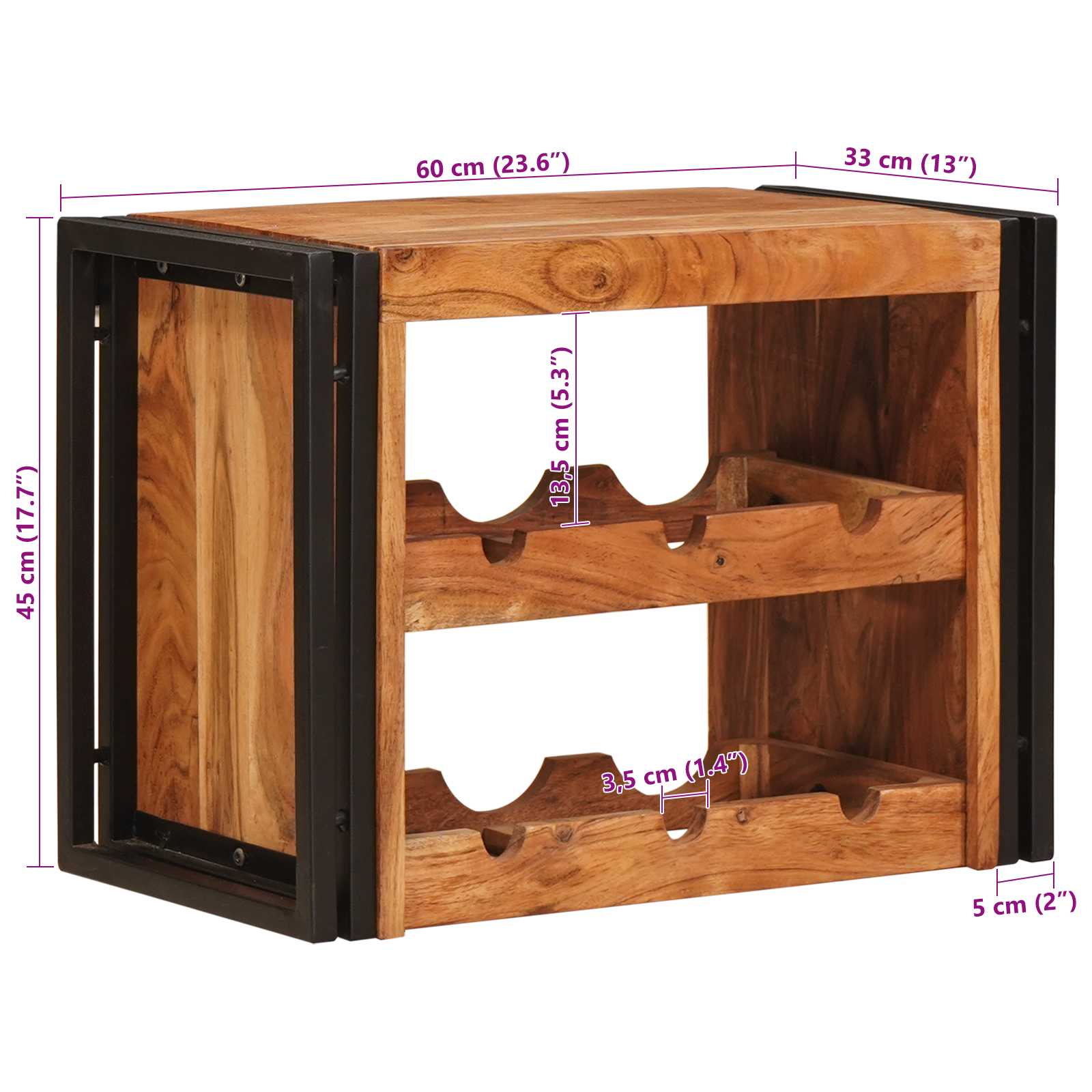 Étagère à vin Marron 60 x 45 x 33 cm Bois d'Acacia Massif - XIOS