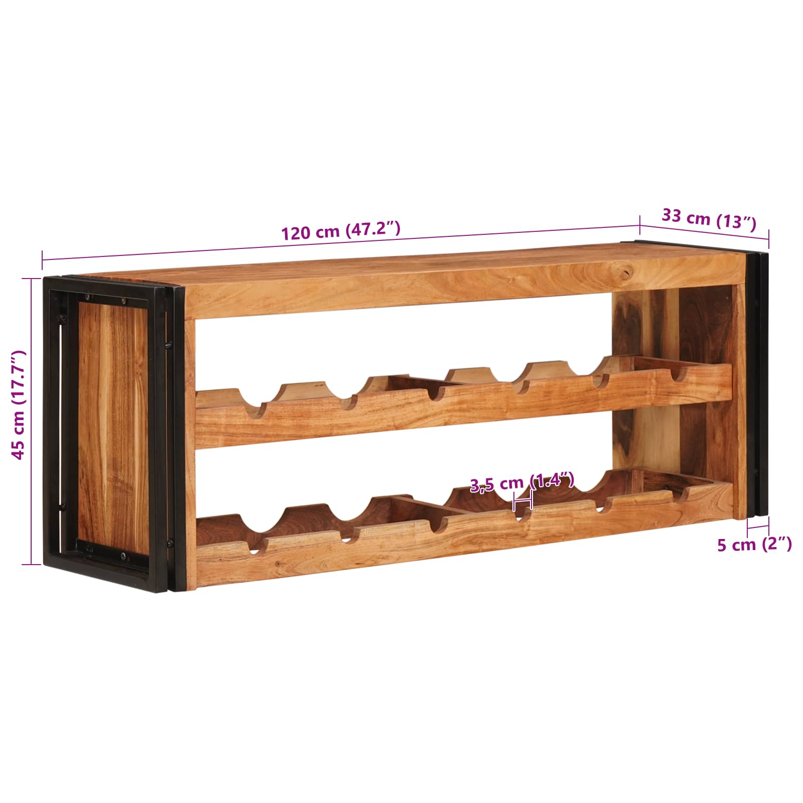 Étagère à vin Marron 120 x 45 x 33 cm Bois d'Acacia Massif - XIOS