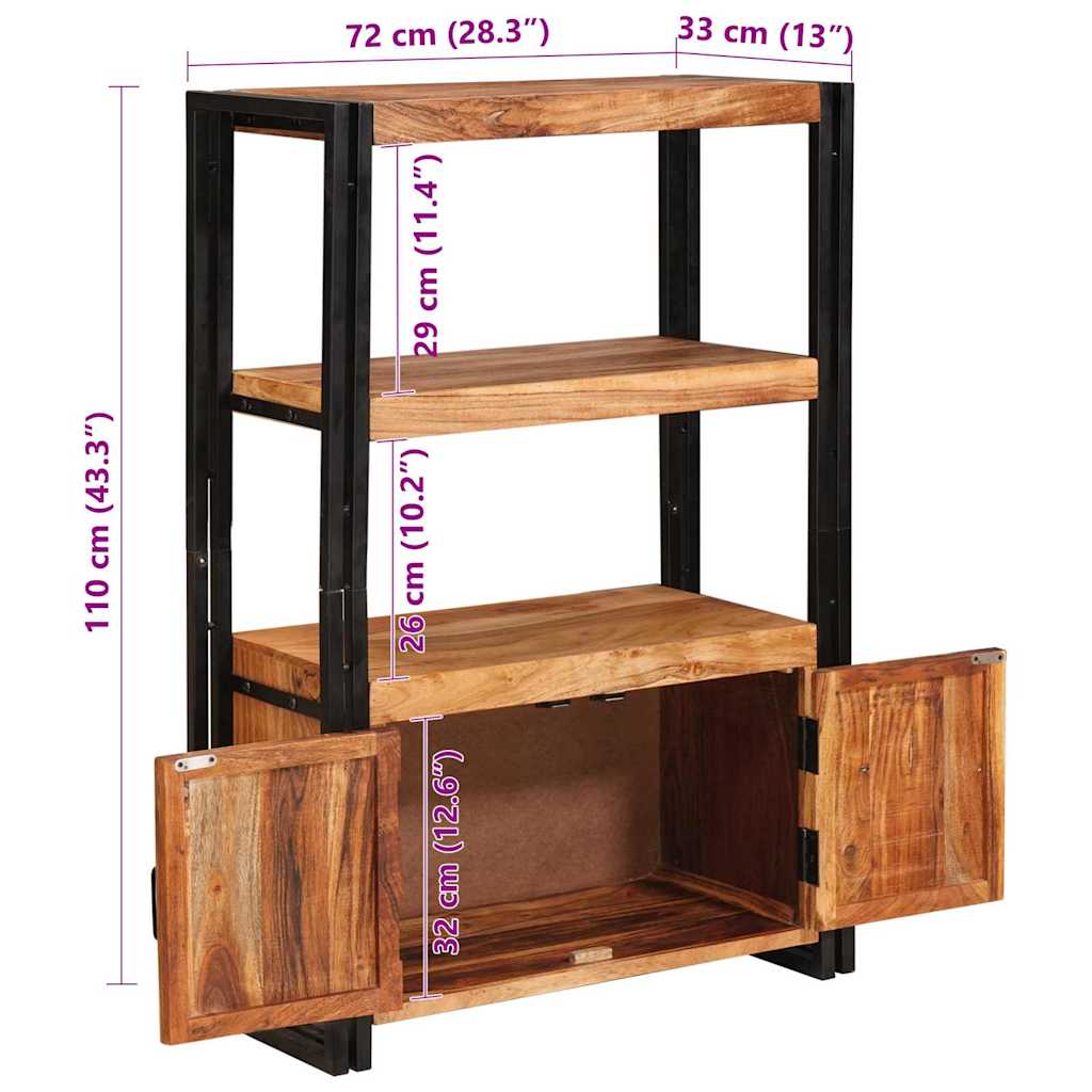 Bibliothèque avec portes Marron Bois d'acacia massif et métal - XIOS