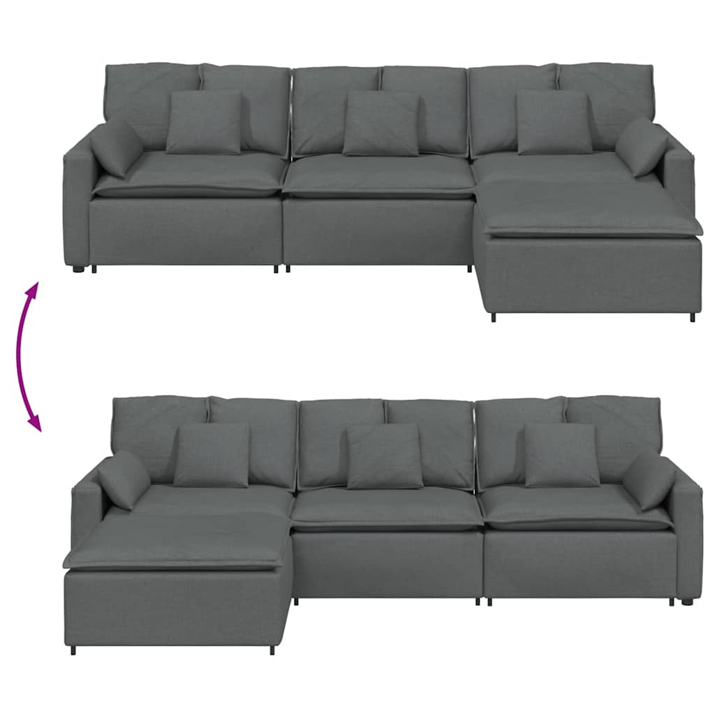 Canapé modulable avec repose-pieds et coussins gris foncé - XIOS