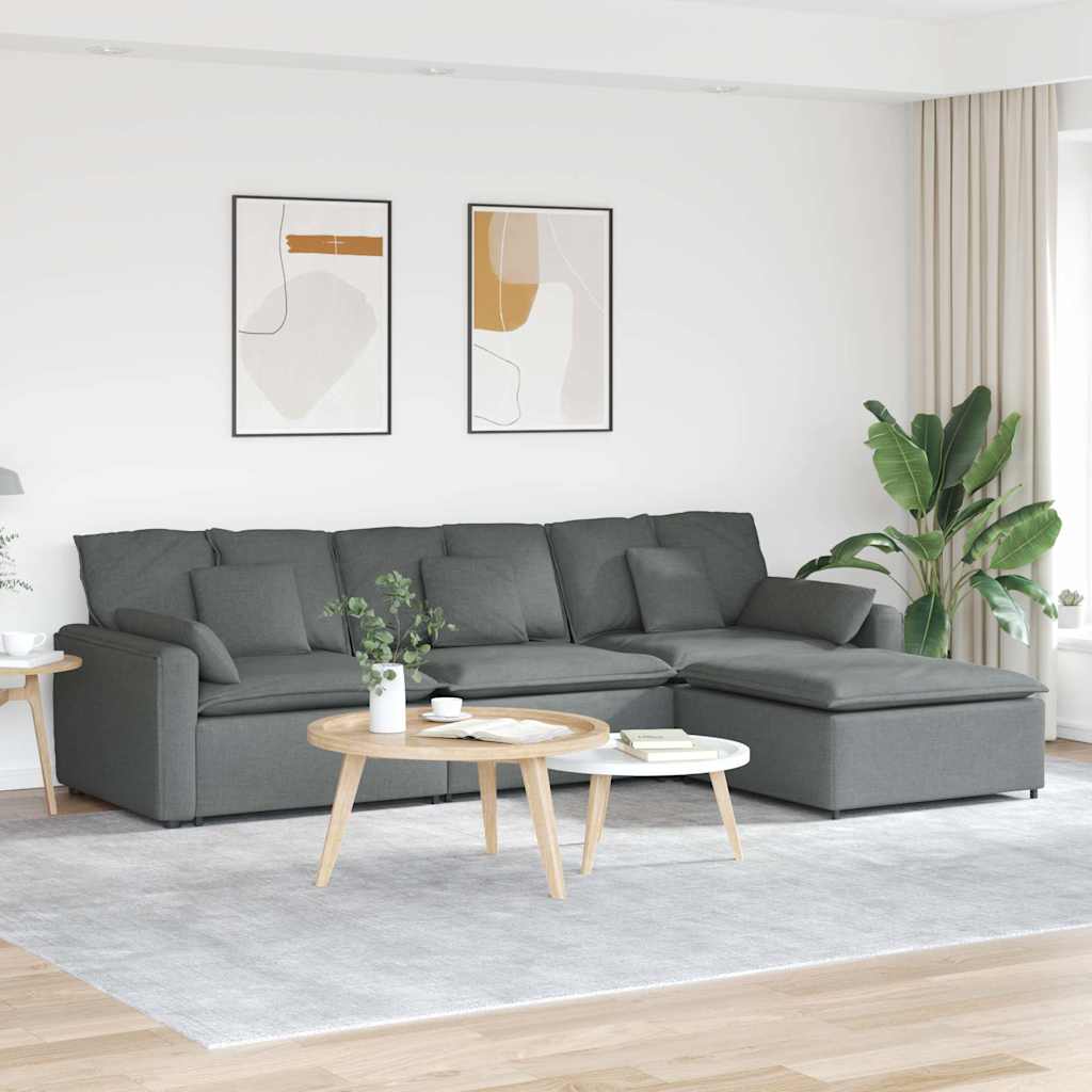 Canapé modulable avec repose-pieds et coussins gris foncé - XIOS