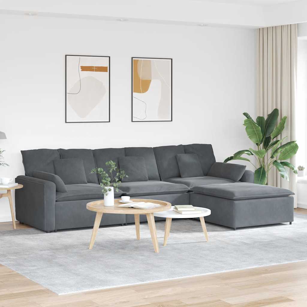 Canapé modulaire avec repose-pieds et coussins gris foncé - XIOS