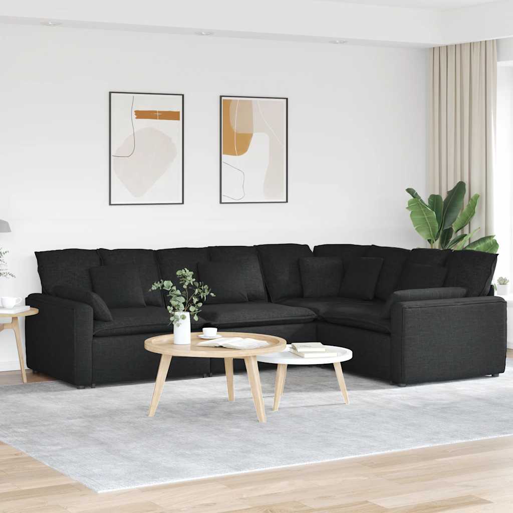 Canapé modulable avec coussins en tissu noir - XIOS