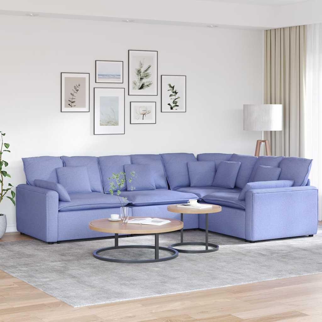 Canapé modulable avec coussins en tissu bleu jean - XIOS