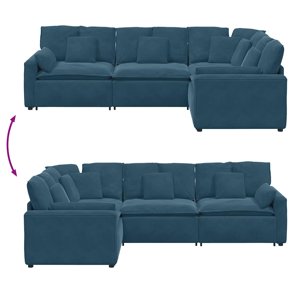Canapé modulable avec coussins velours bleu