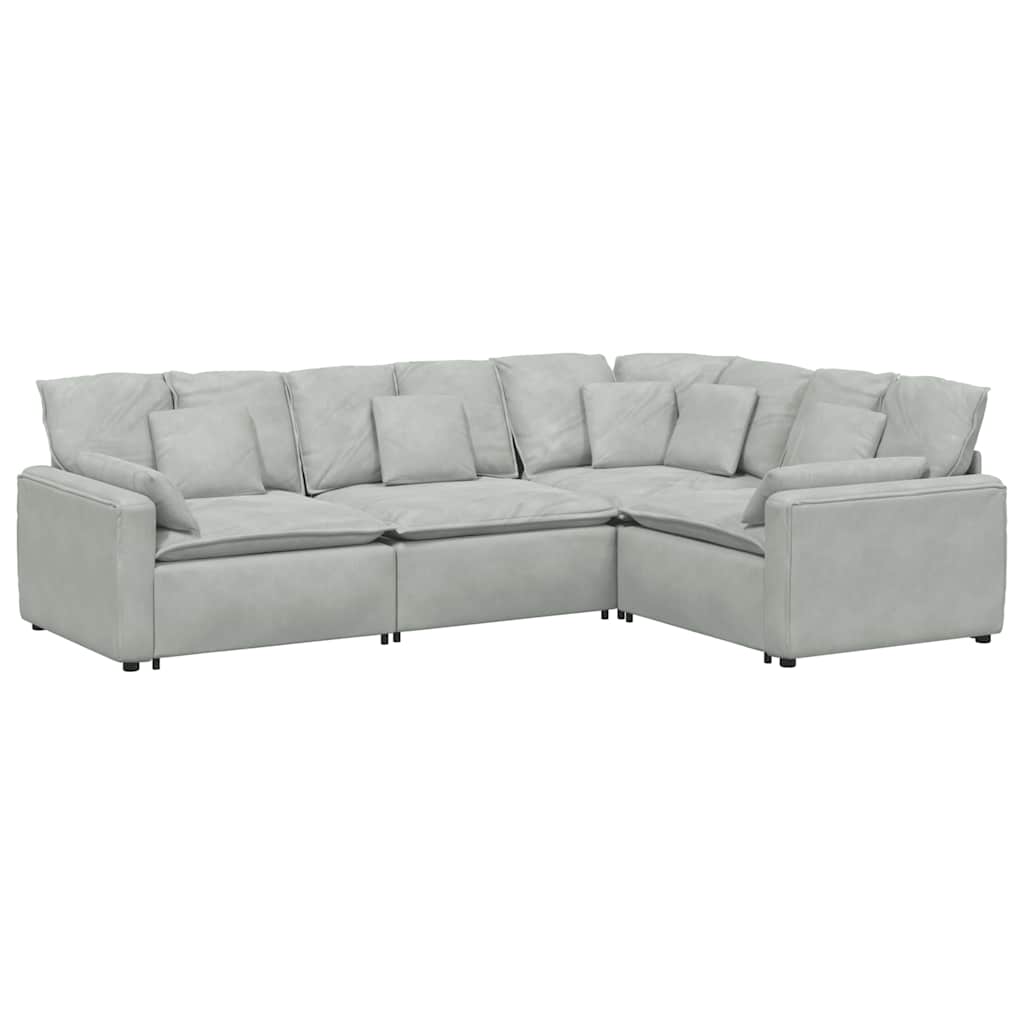 Canapé modulable avec coussins velours gris clair - XIOS