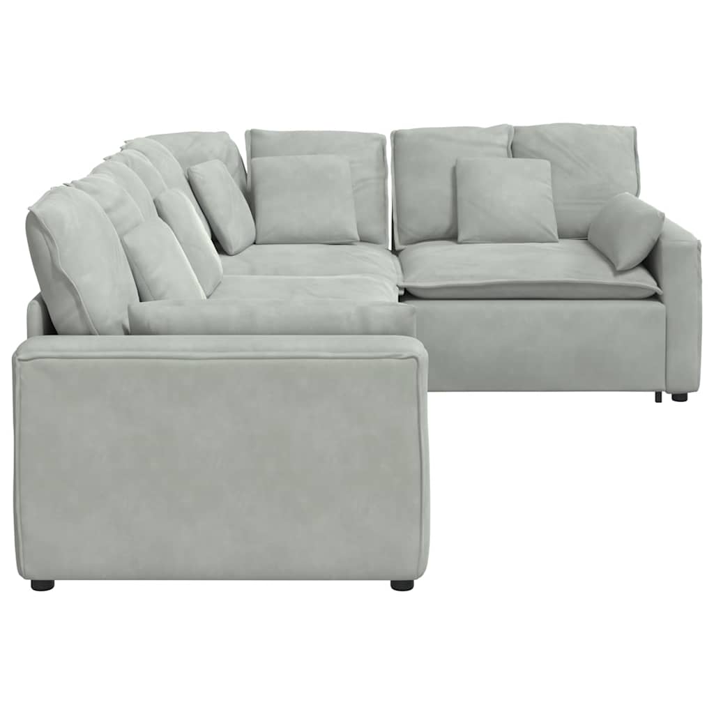 Canapé modulable avec coussins velours gris clair - XIOS