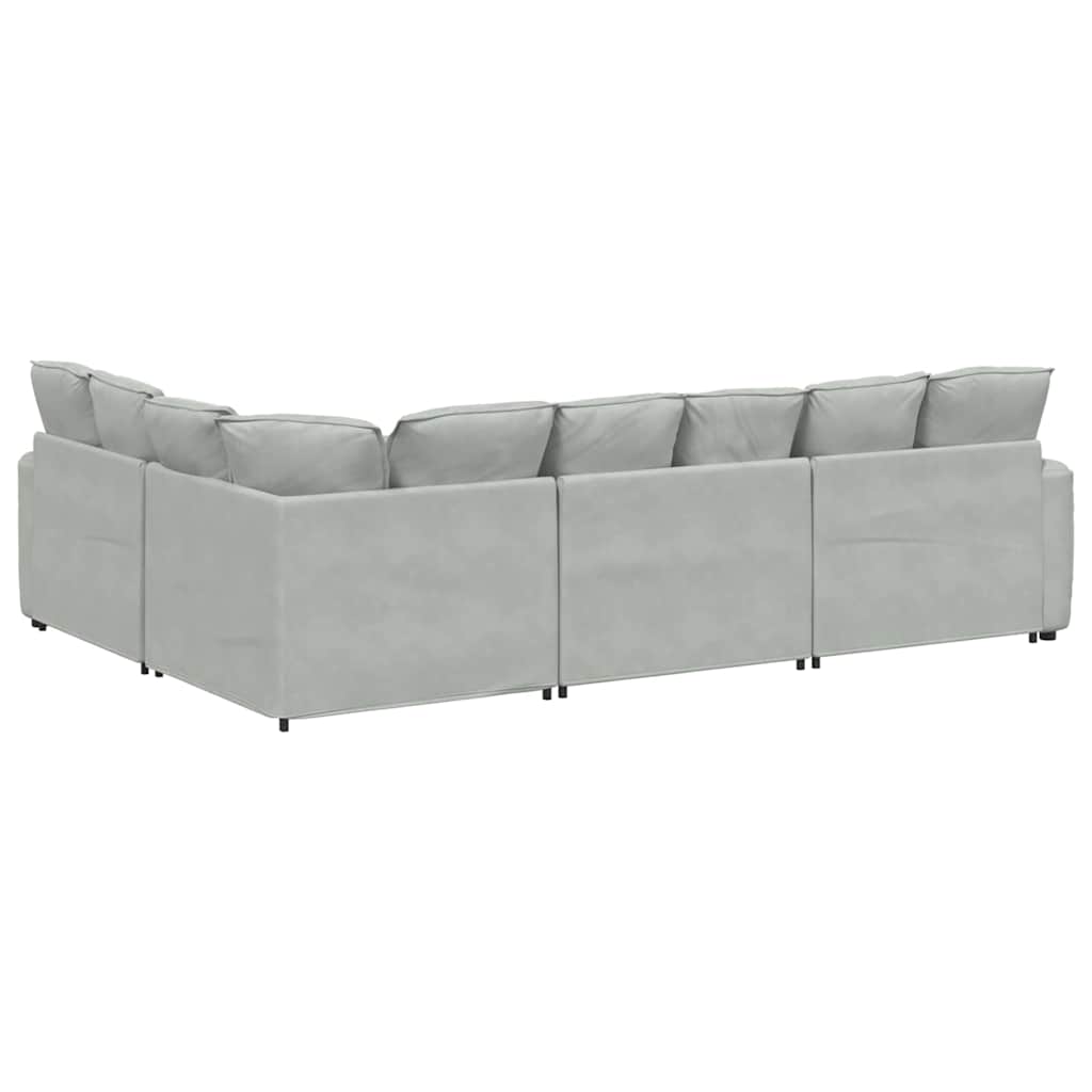 Canapé modulable avec coussins velours gris clair - XIOS