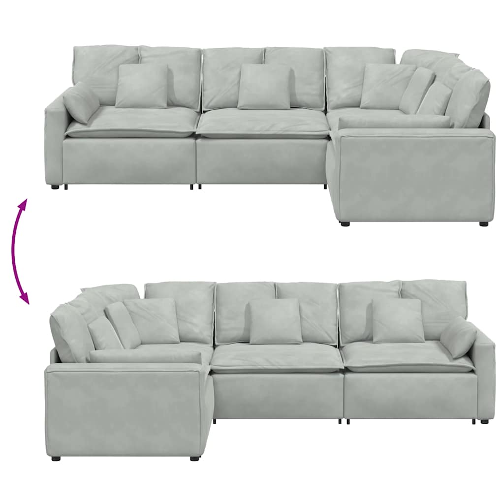 Canapé modulable avec coussins velours gris clair - XIOS