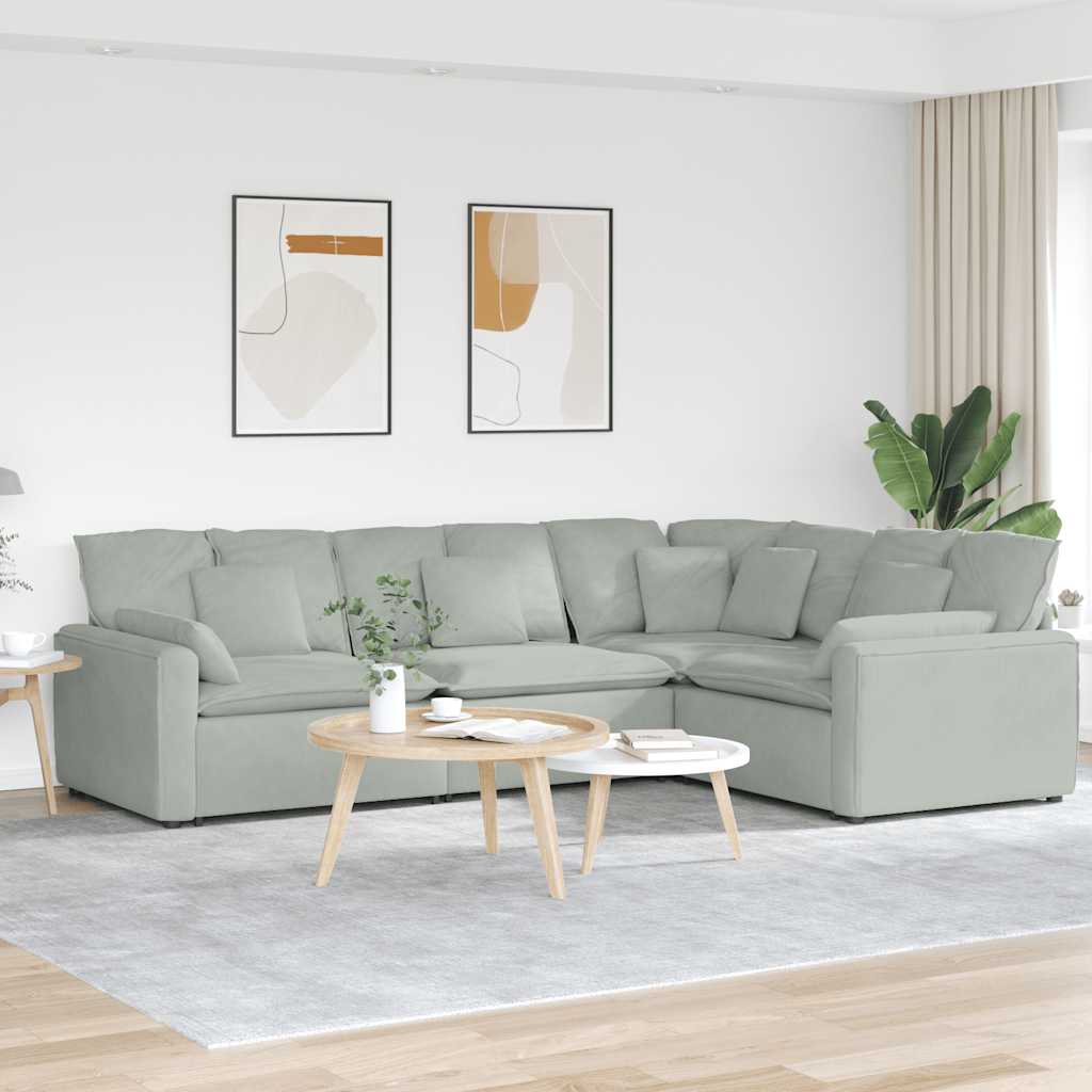 Canapé modulable avec coussins velours gris clair - XIOS