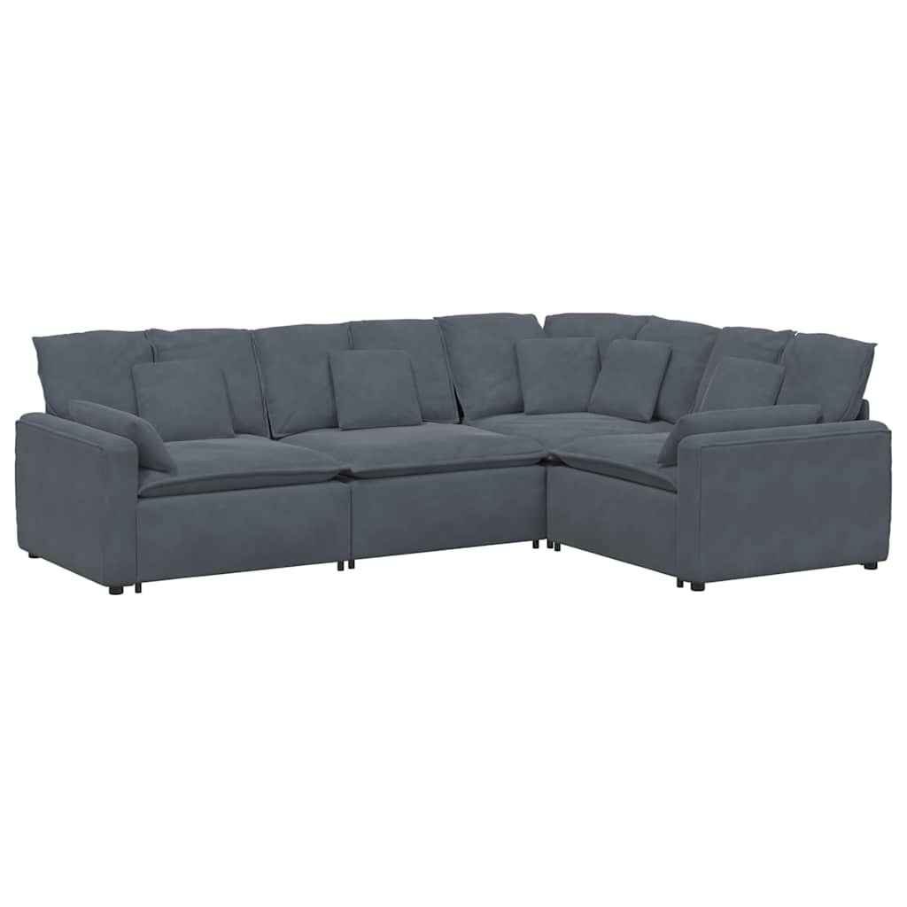 Canapé modulaire avec coussins en velours gris foncé - XIOS