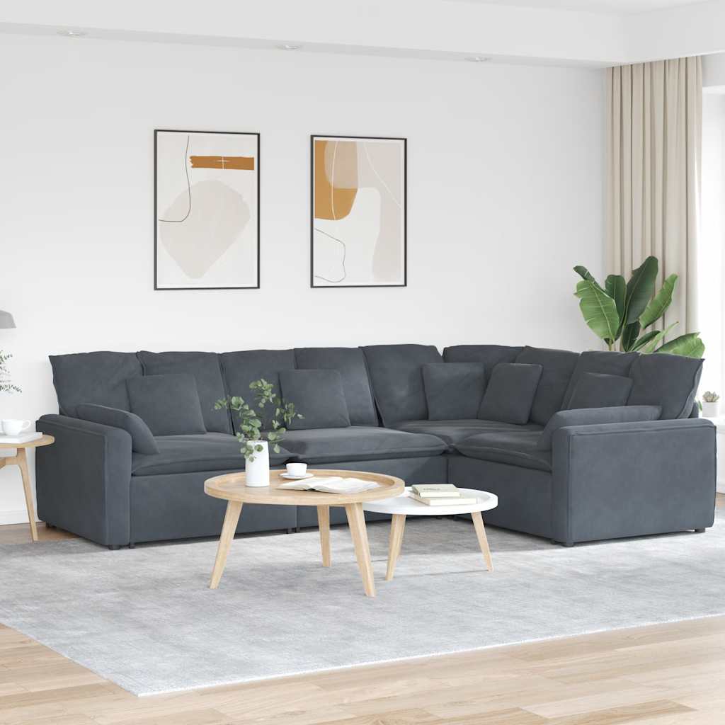 Canapé modulaire avec coussins en velours gris foncé - XIOS