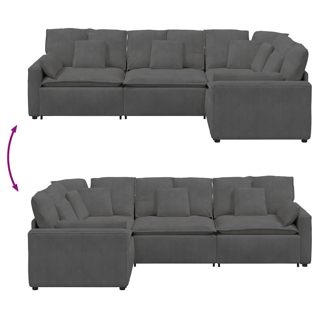 Canapé modulable avec coussins velours côtelé gris foncé - XIOS
