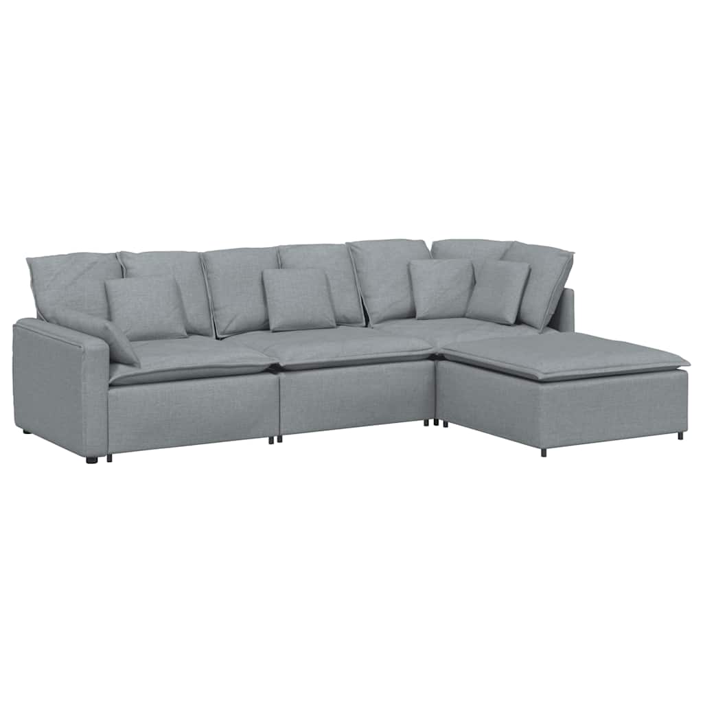 Canapé modulable avec repose-pieds et coussins en tissu gris clair - XIOS