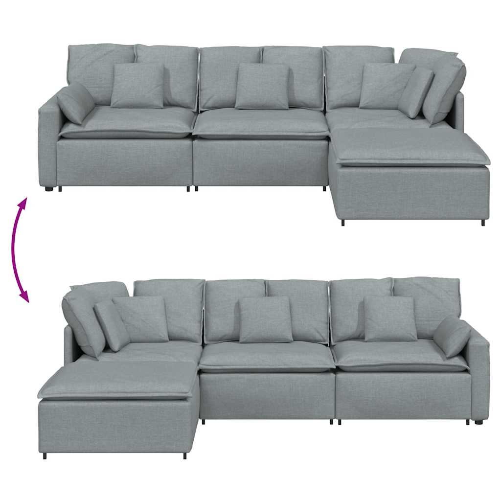 Canapé modulable avec repose-pieds et coussins en tissu gris clair - XIOS