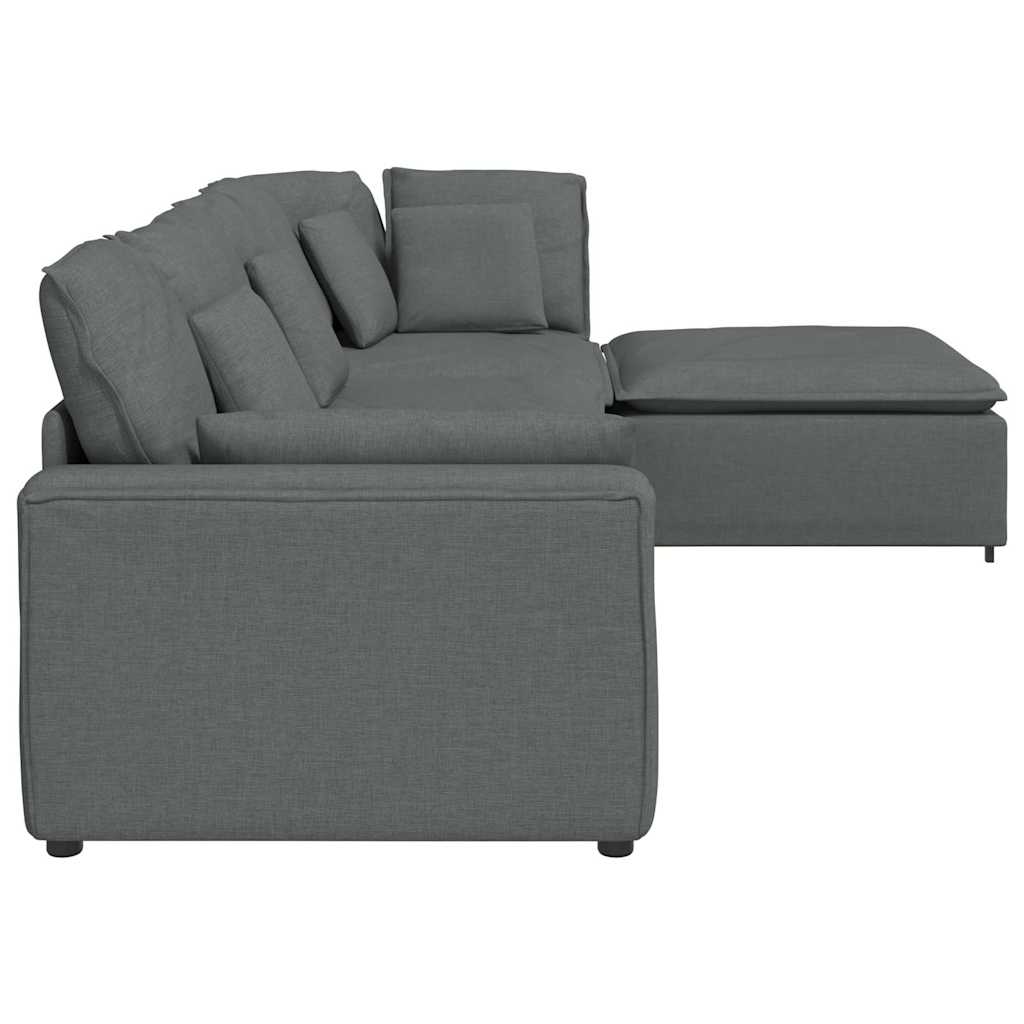 Canapé modulable avec repose-pieds et coussins en tissu gris foncé - XIOS