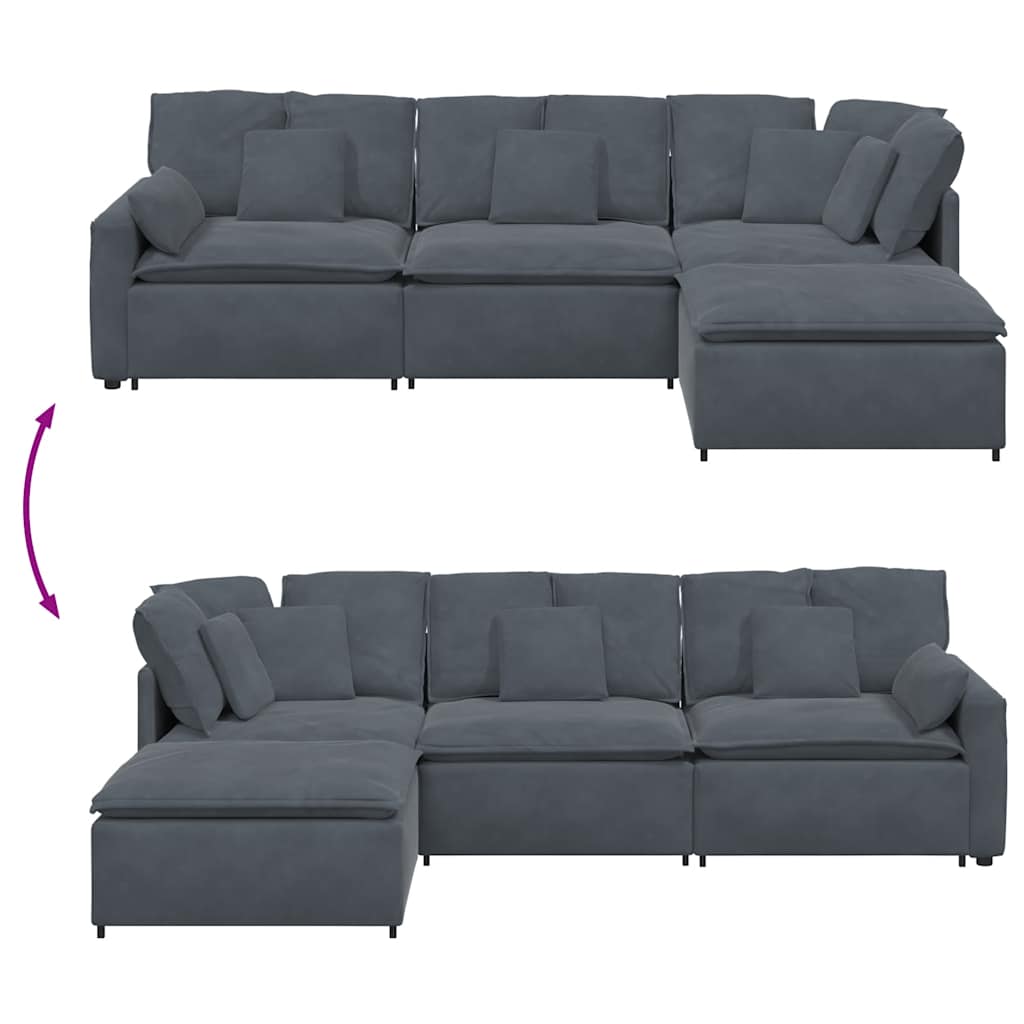Canapé modulaire et repose-pieds et coussins velours gris foncé - XIOS