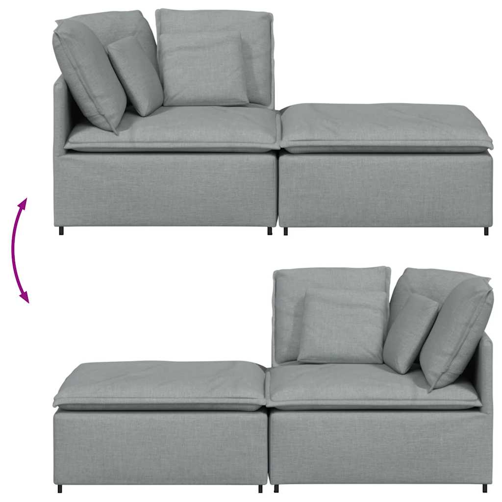 Canapé modulable avec repose-pieds et coussins en tissu gris clair - XIOS