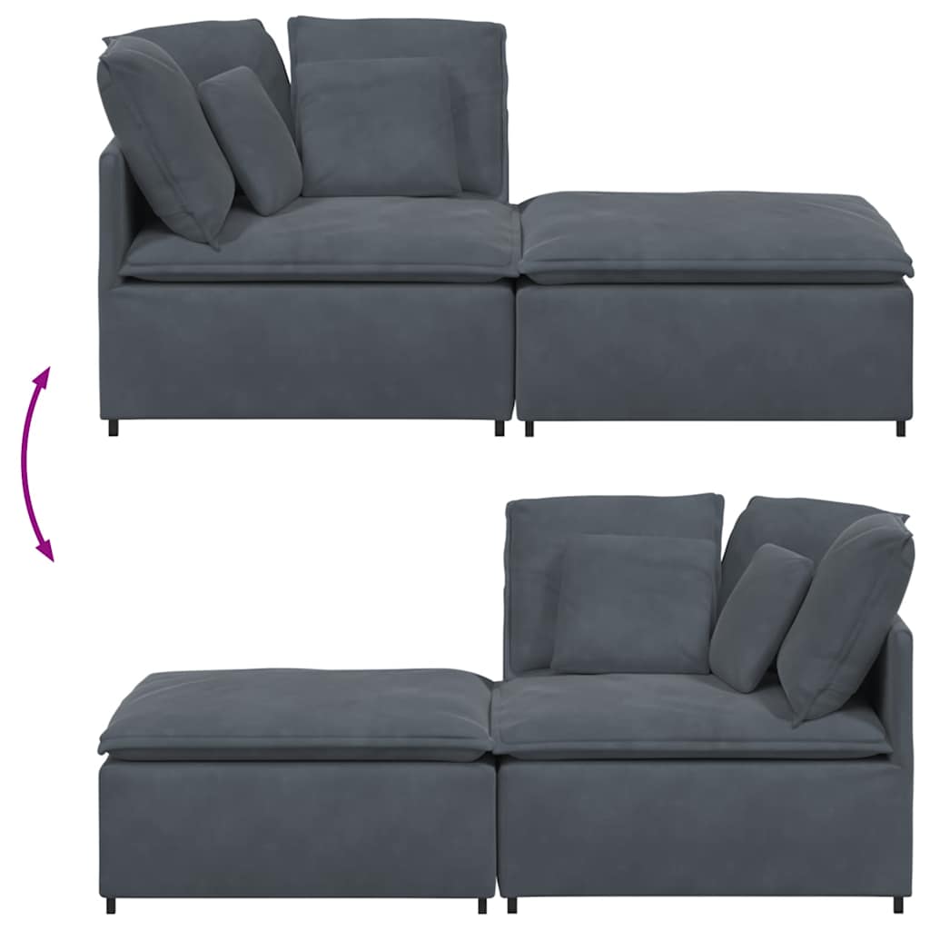 Canapé modulaire et repose-pieds et coussins velours gris foncé - XIOS