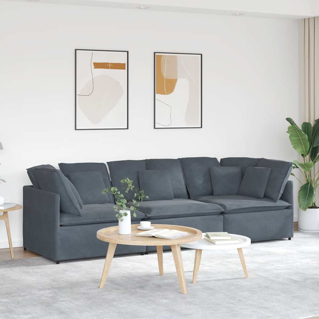 Canapé modulaire avec coussins en velours gris foncé - XIOS