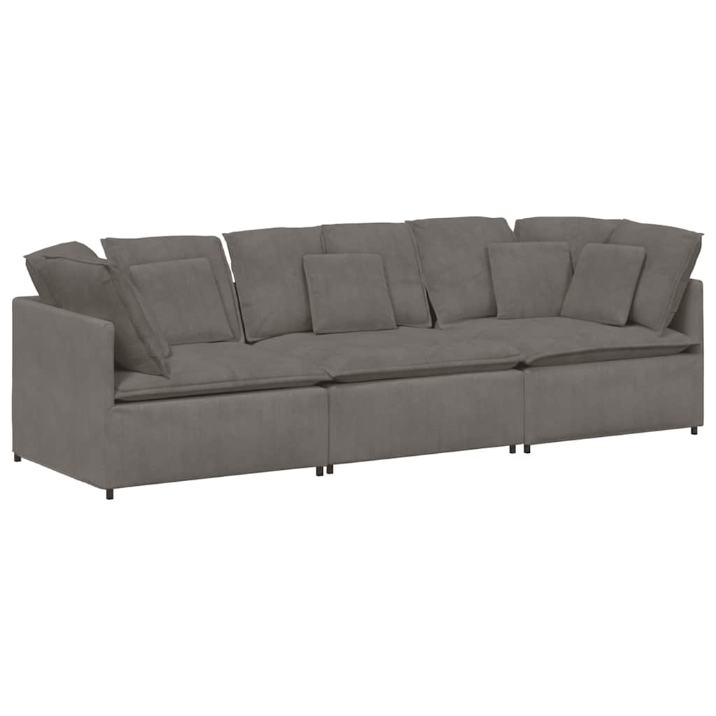 Canapé modulable avec coussins en tissu velours côtelé gris clair - XIOS