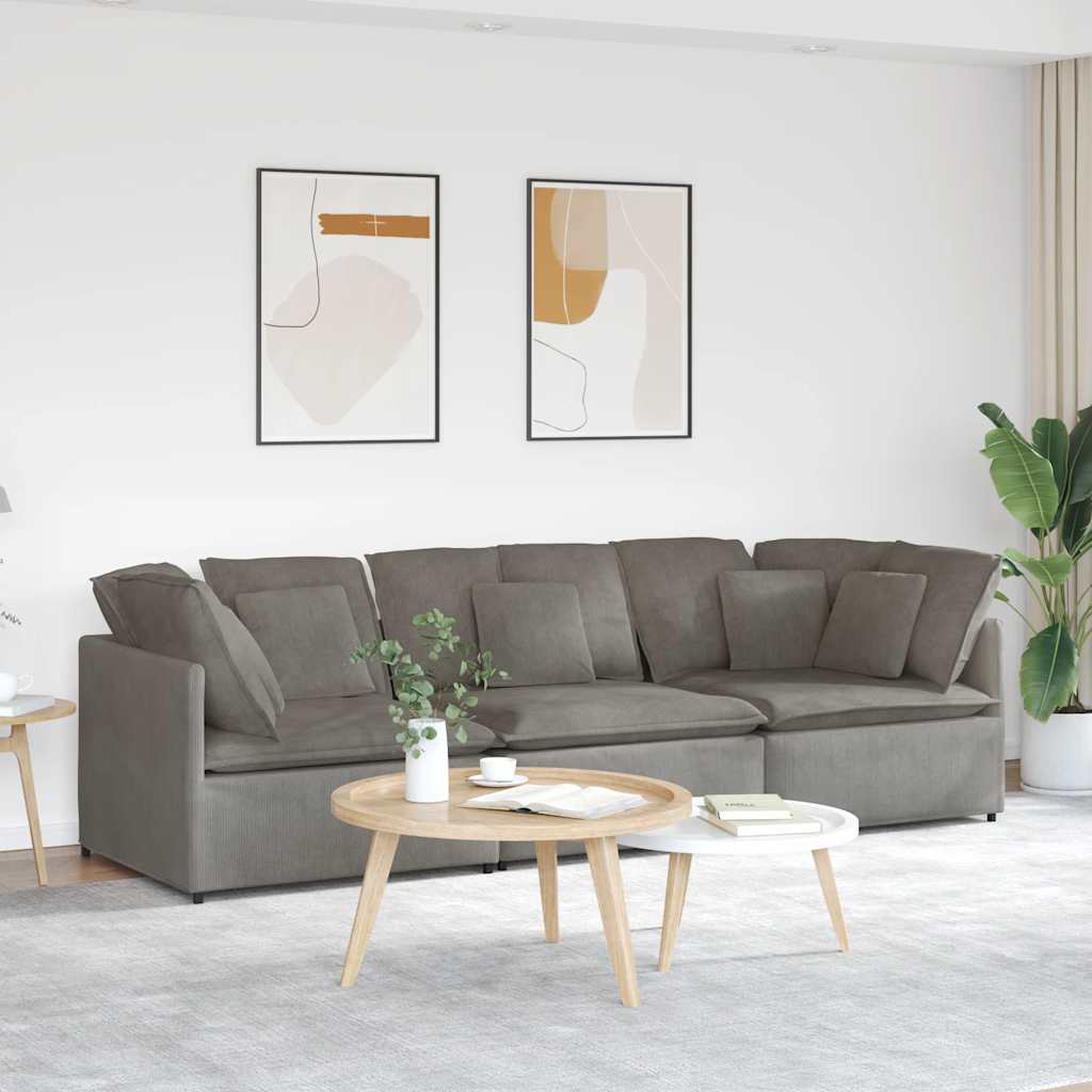 Canapé modulable avec coussins en tissu velours côtelé gris clair - XIOS