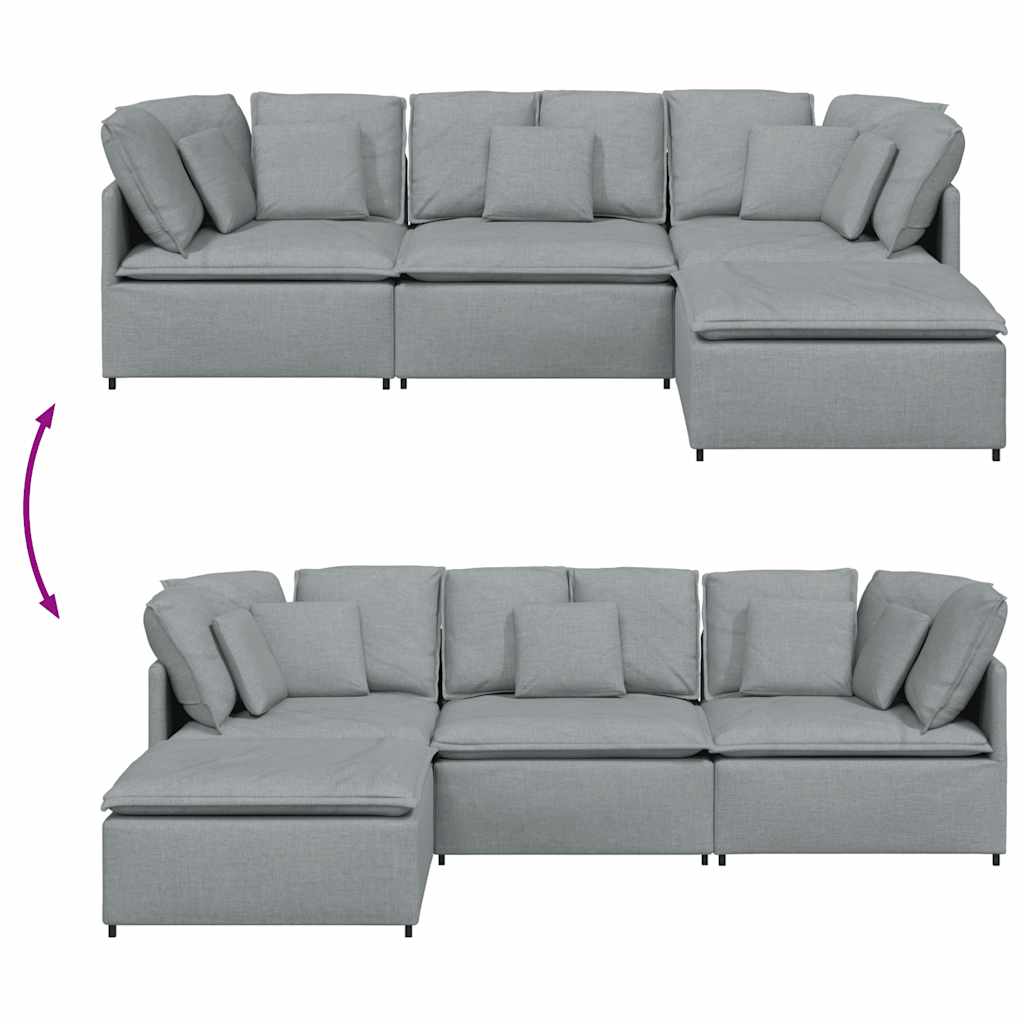 Canapé modulable avec repose-pieds et coussins en tissu gris clair - XIOS