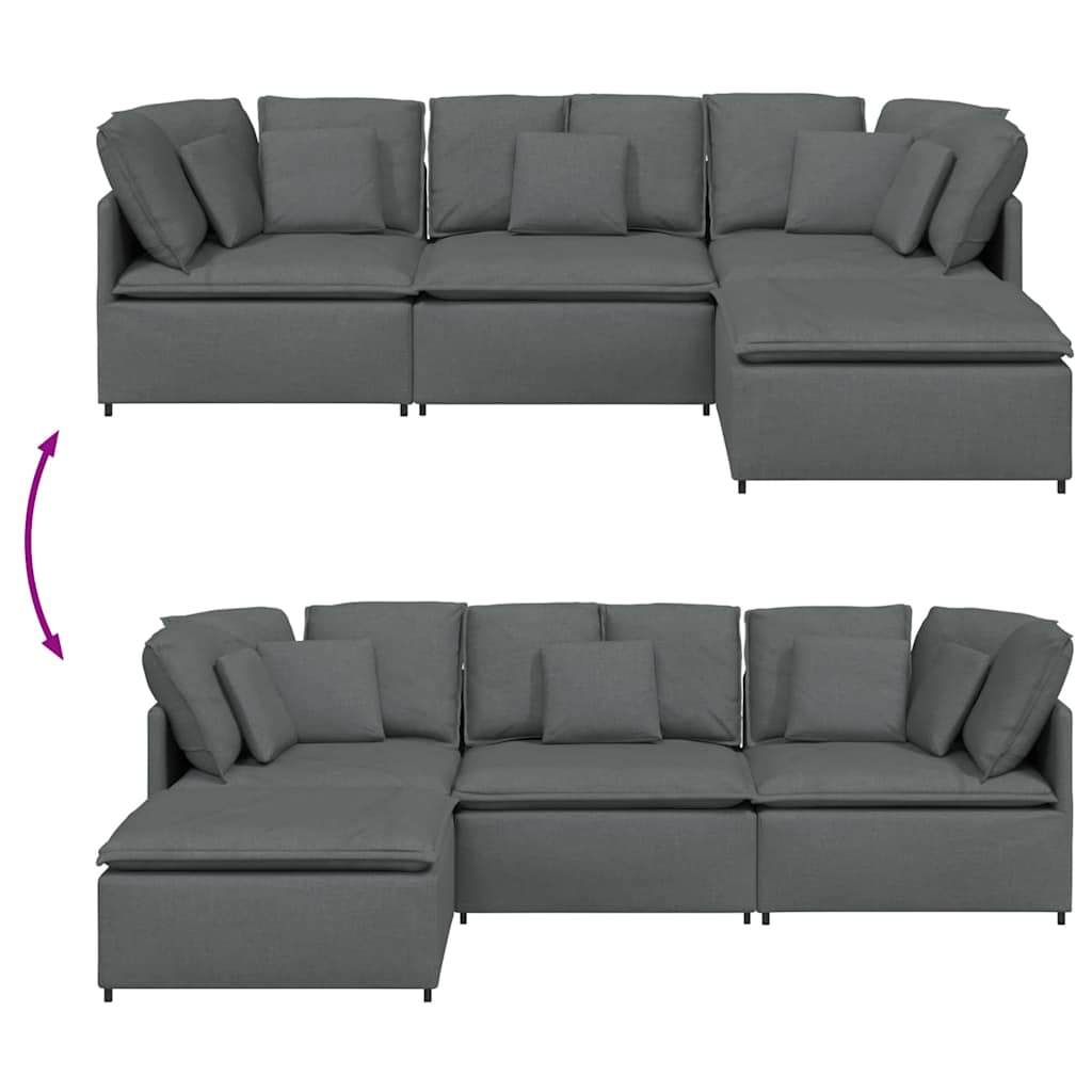 Canapé modulaire et repose-pieds et coussins tissu gris foncé - XIOS