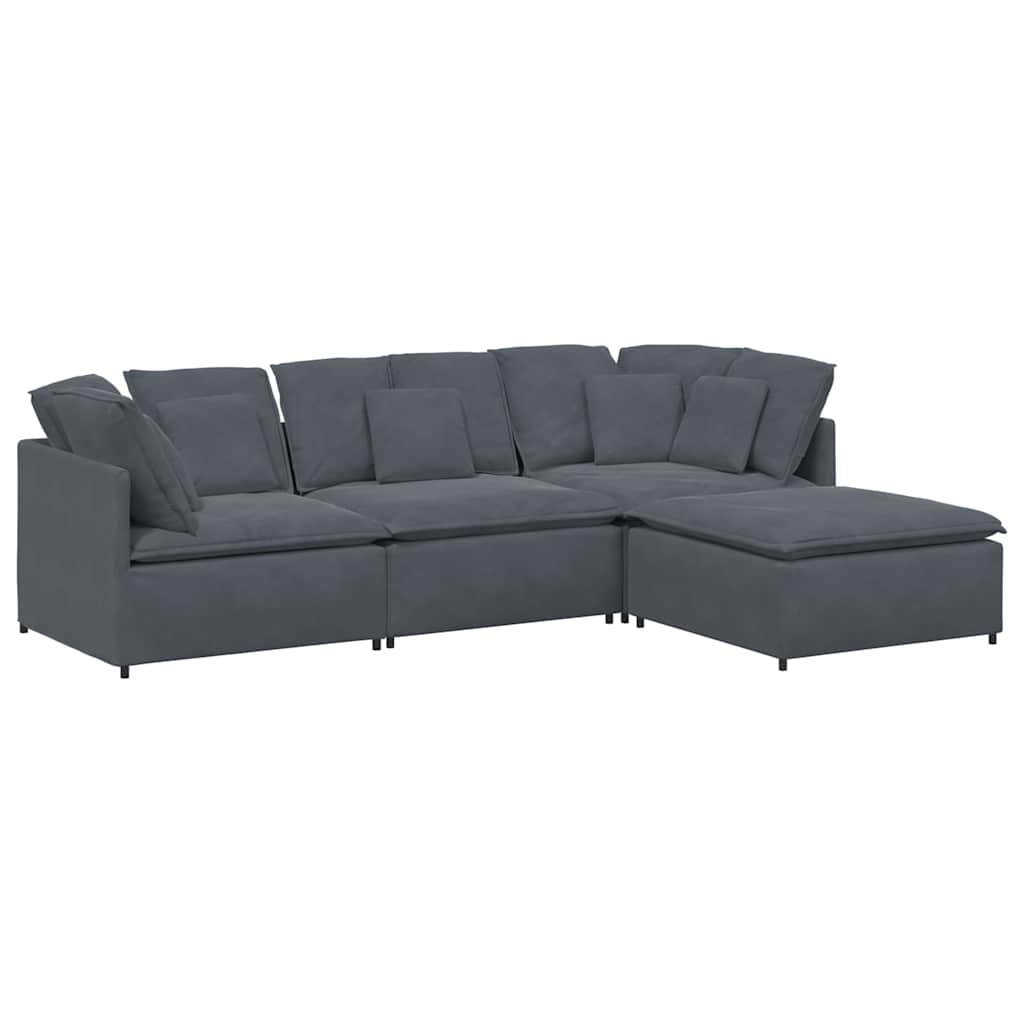 Canapé modulaire et repose-pieds et coussins velours gris foncé - XIOS