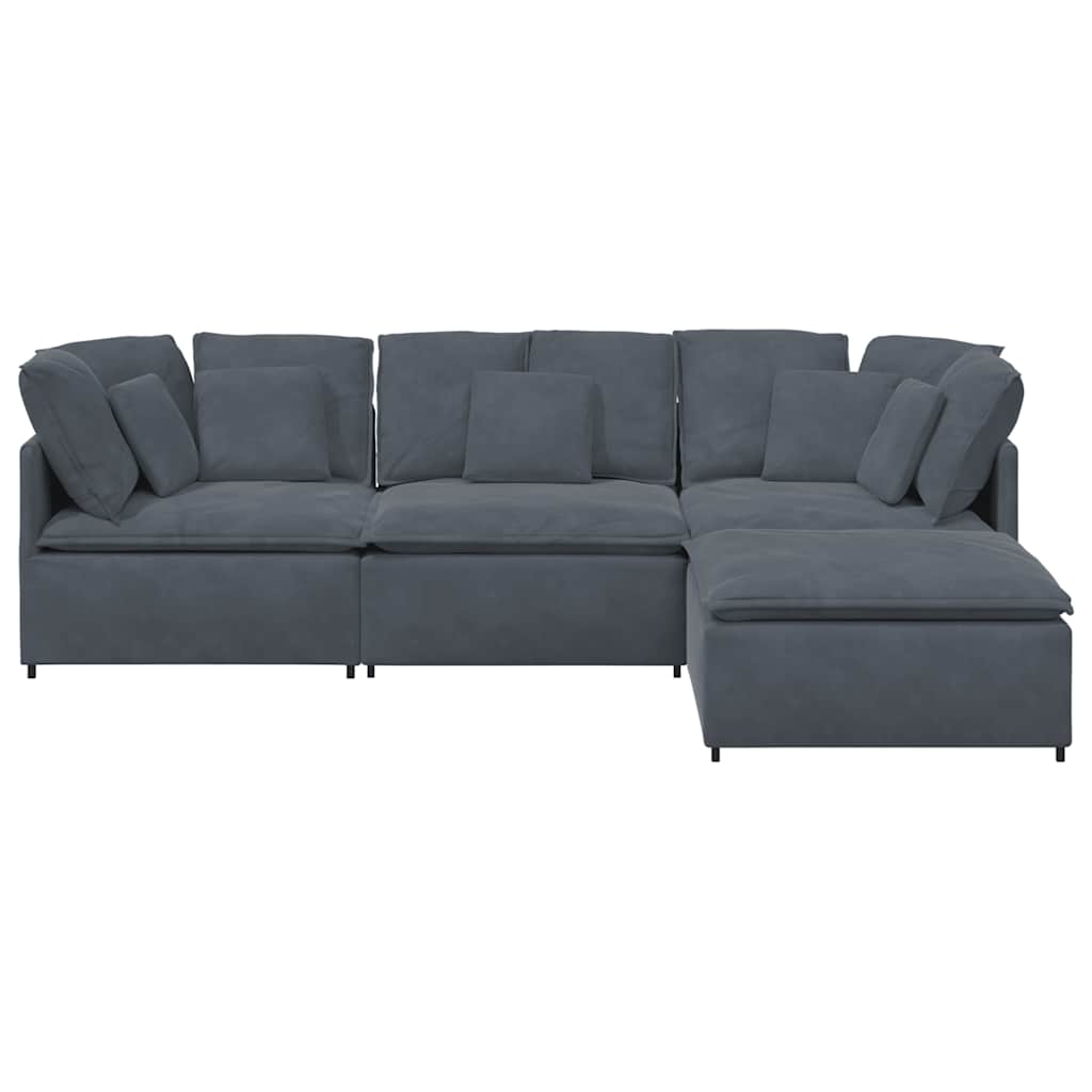 Canapé modulaire et repose-pieds et coussins velours gris foncé - XIOS