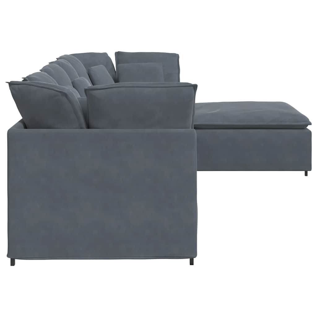 Canapé modulaire et repose-pieds et coussins velours gris foncé - XIOS