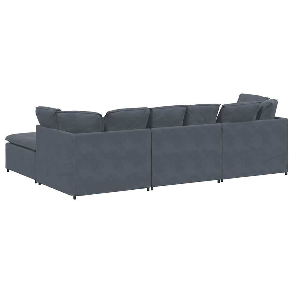Canapé modulaire et repose-pieds et coussins velours gris foncé - XIOS