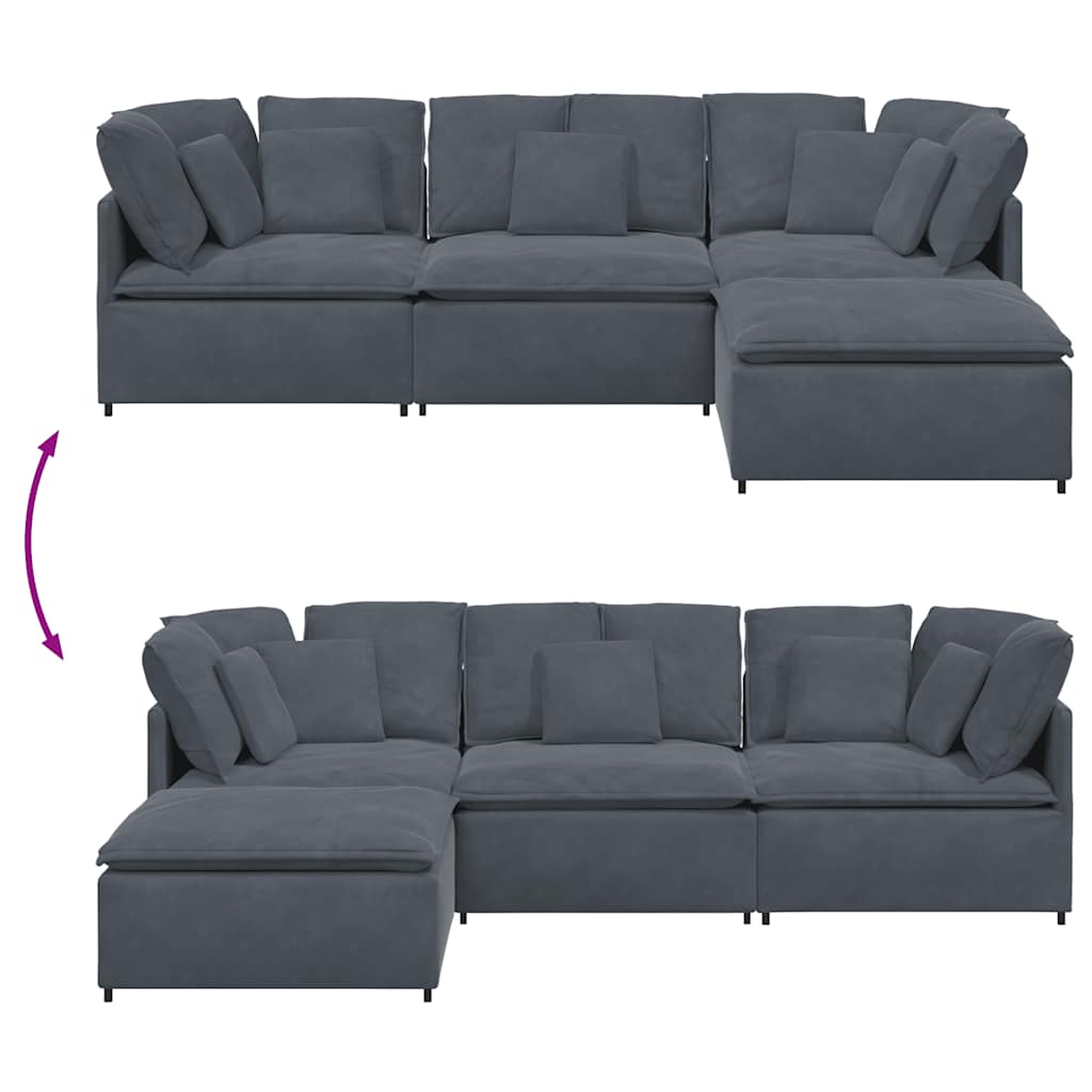 Canapé modulaire et repose-pieds et coussins velours gris foncé - XIOS