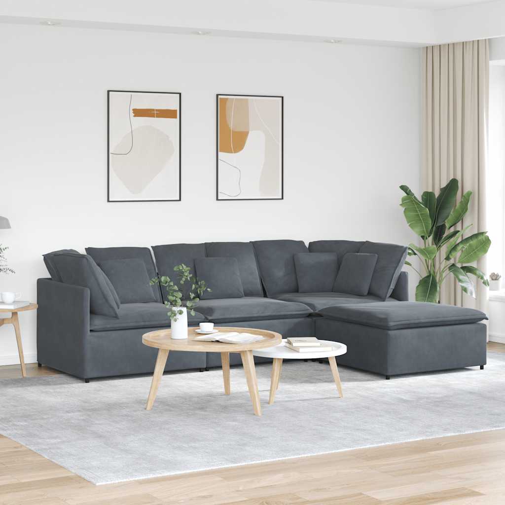 Canapé modulaire et repose-pieds et coussins velours gris foncé - XIOS