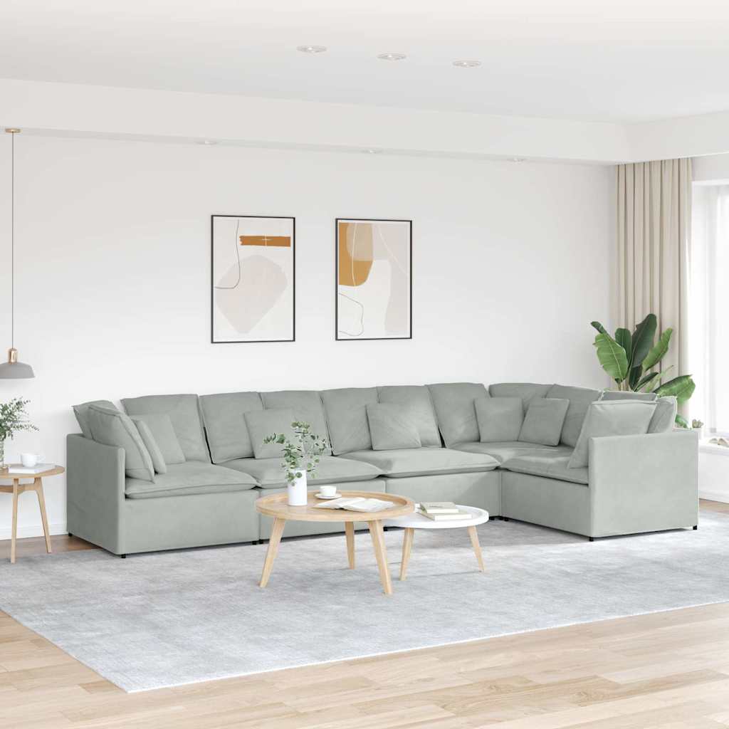 Canapé modulable avec coussins velours gris clair - XIOS