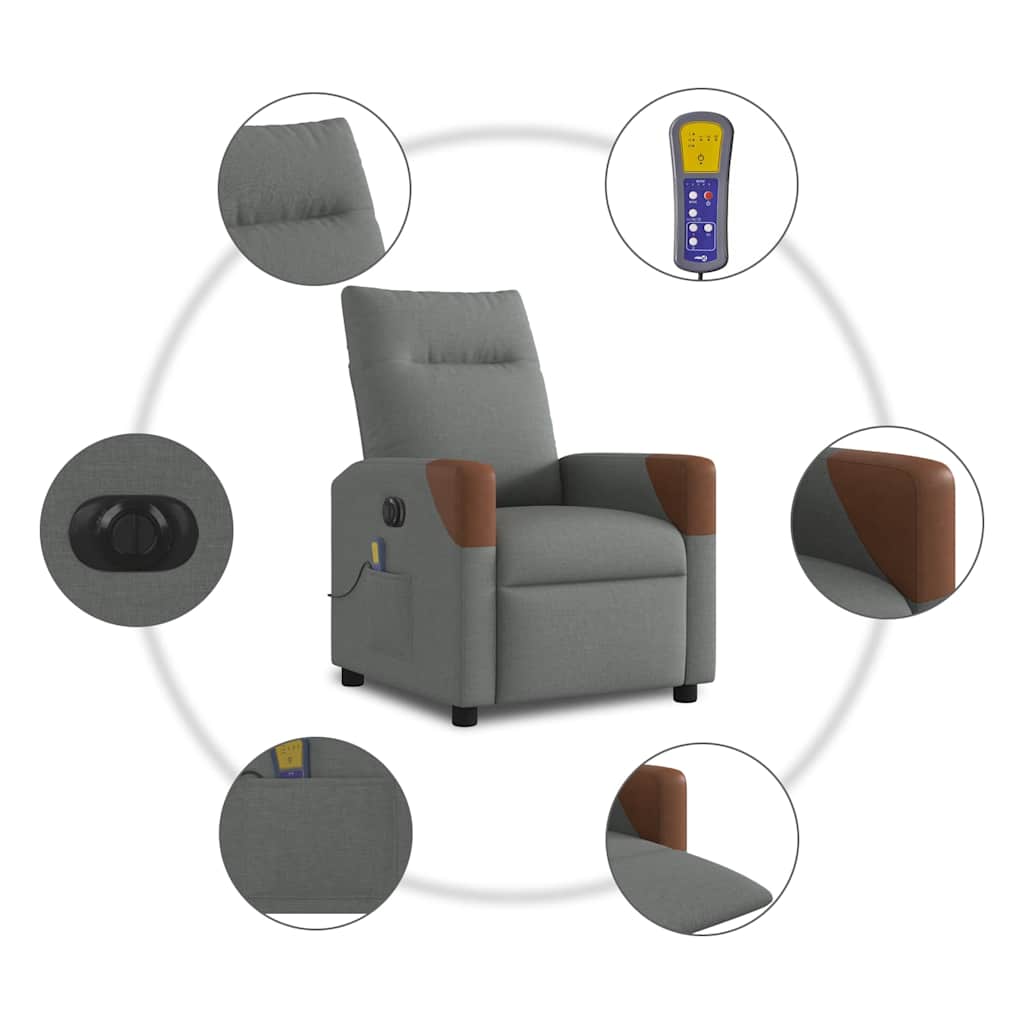 Fauteuil inclinable de massage électrique gris foncé tissu - XIOS