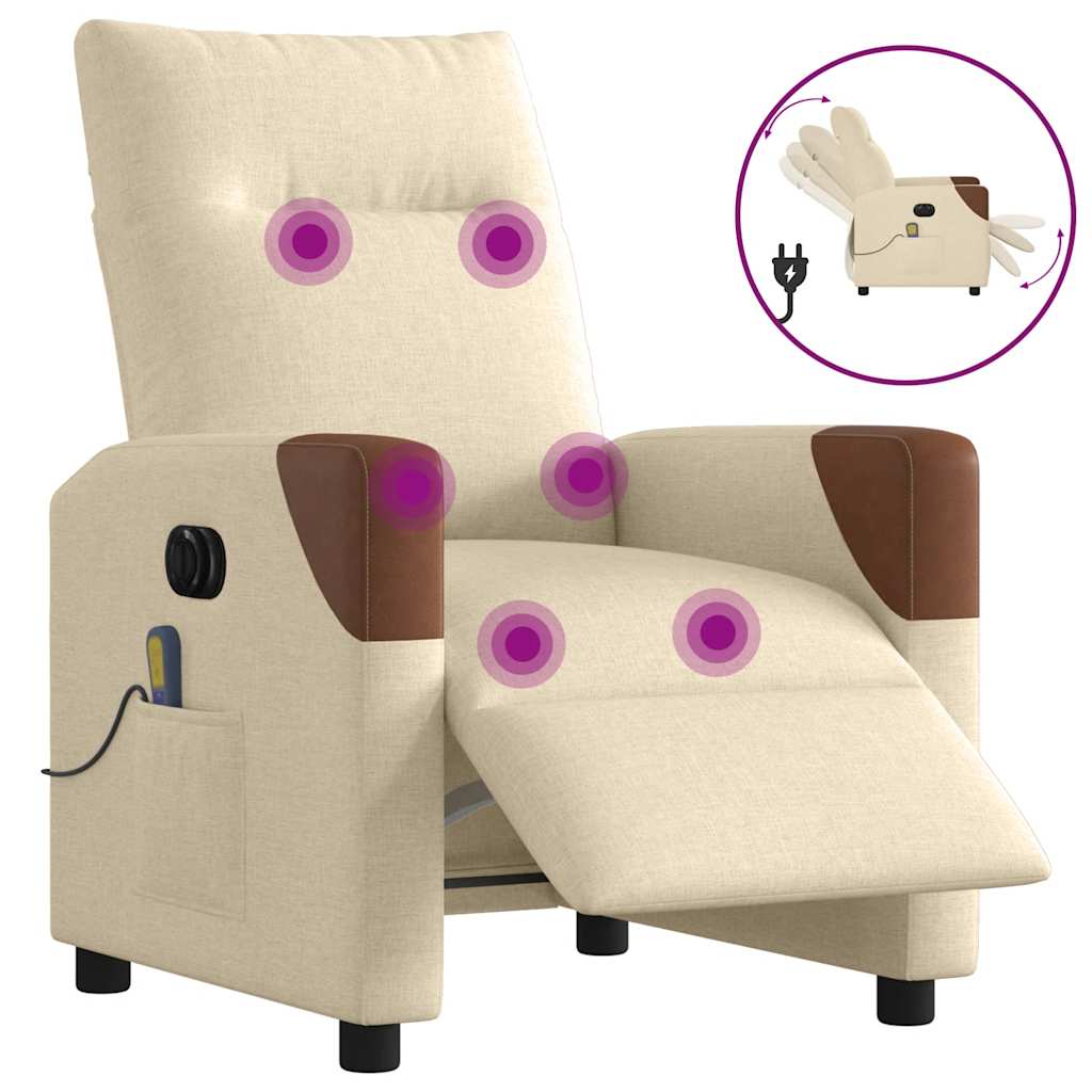 Fauteuil inclinable de massage électrique crème tissu - XIOS