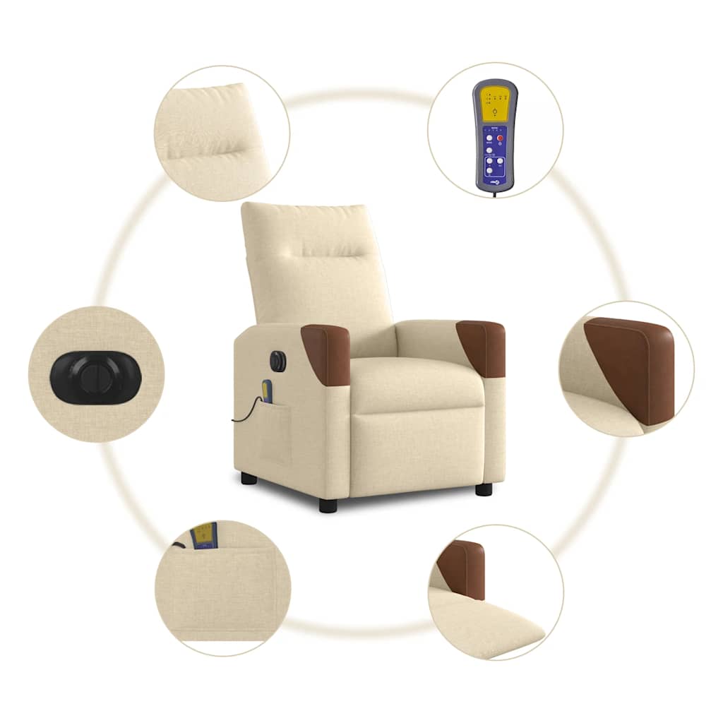 Fauteuil inclinable de massage électrique crème tissu - XIOS
