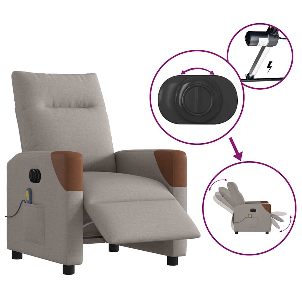 Fauteuil de massage inclinable électrique Taupe Tissu - XIOS