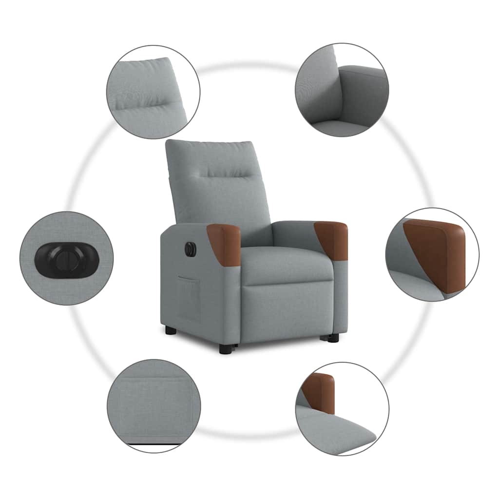 Fauteuil inclinable électrique gris clair tissu - XIOS